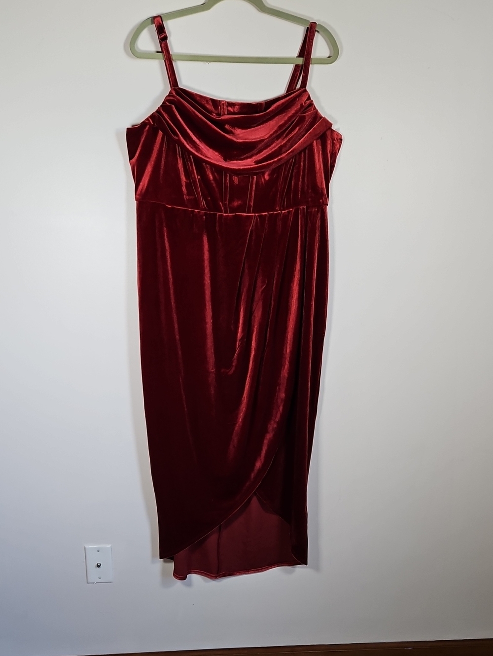 Torrid Velvet Bustier Tulip Midi Dress Rust Cowl Adj Straps SZ16